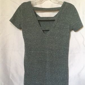 Green/grey tee with back cutout
